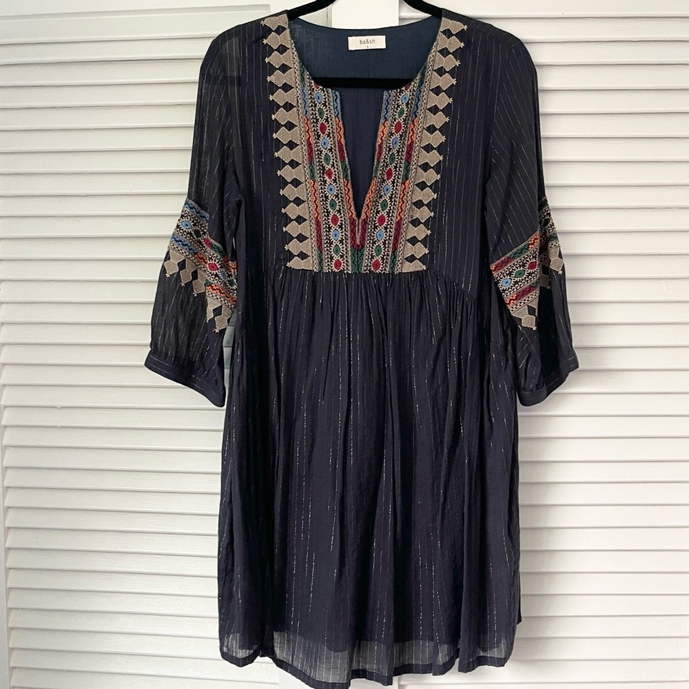 ba&sh Embroidered Mini Dress in Navy